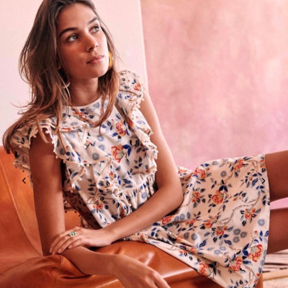 Sezane Alexane Dress, blue and ochre flowers